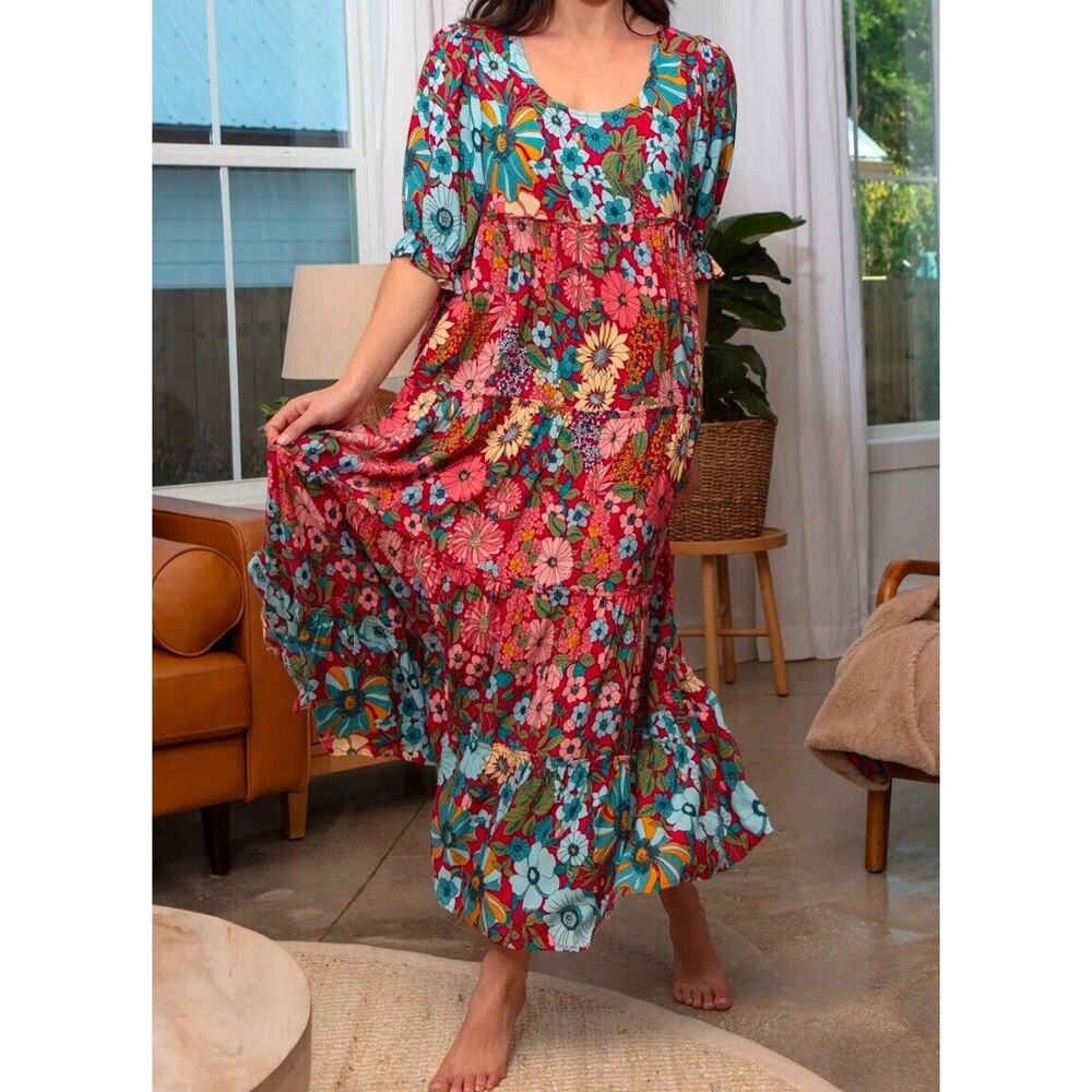 Natural Life Size XL Maxi Dress Collette Tiered Floral Boho Cottagecore